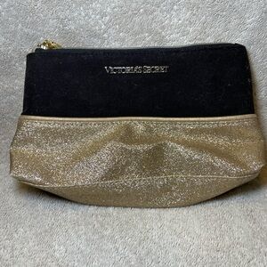 Victoria's Secret Black and Glittery Gold Cosmetic Bag